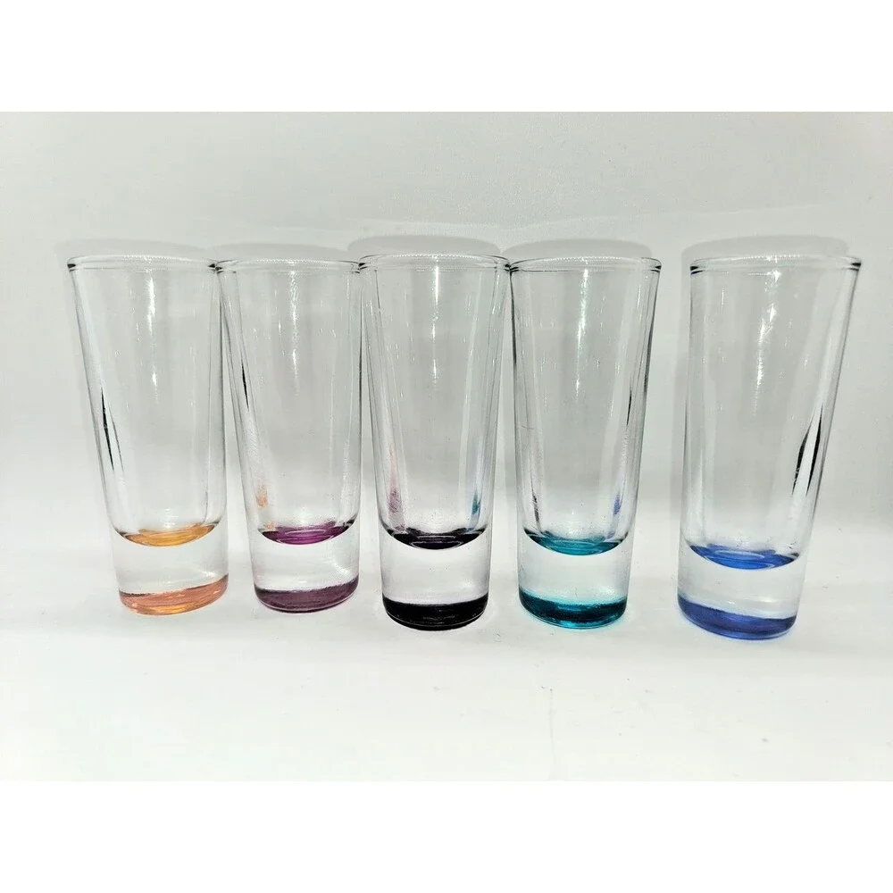 Set of 5 Libbey Colors Crisa Shot Glasses Multi Color Bases 2 Oz